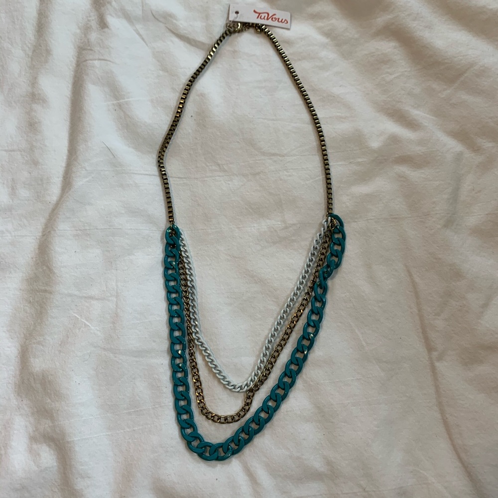 Gold & Teal Layered Chain Necklace